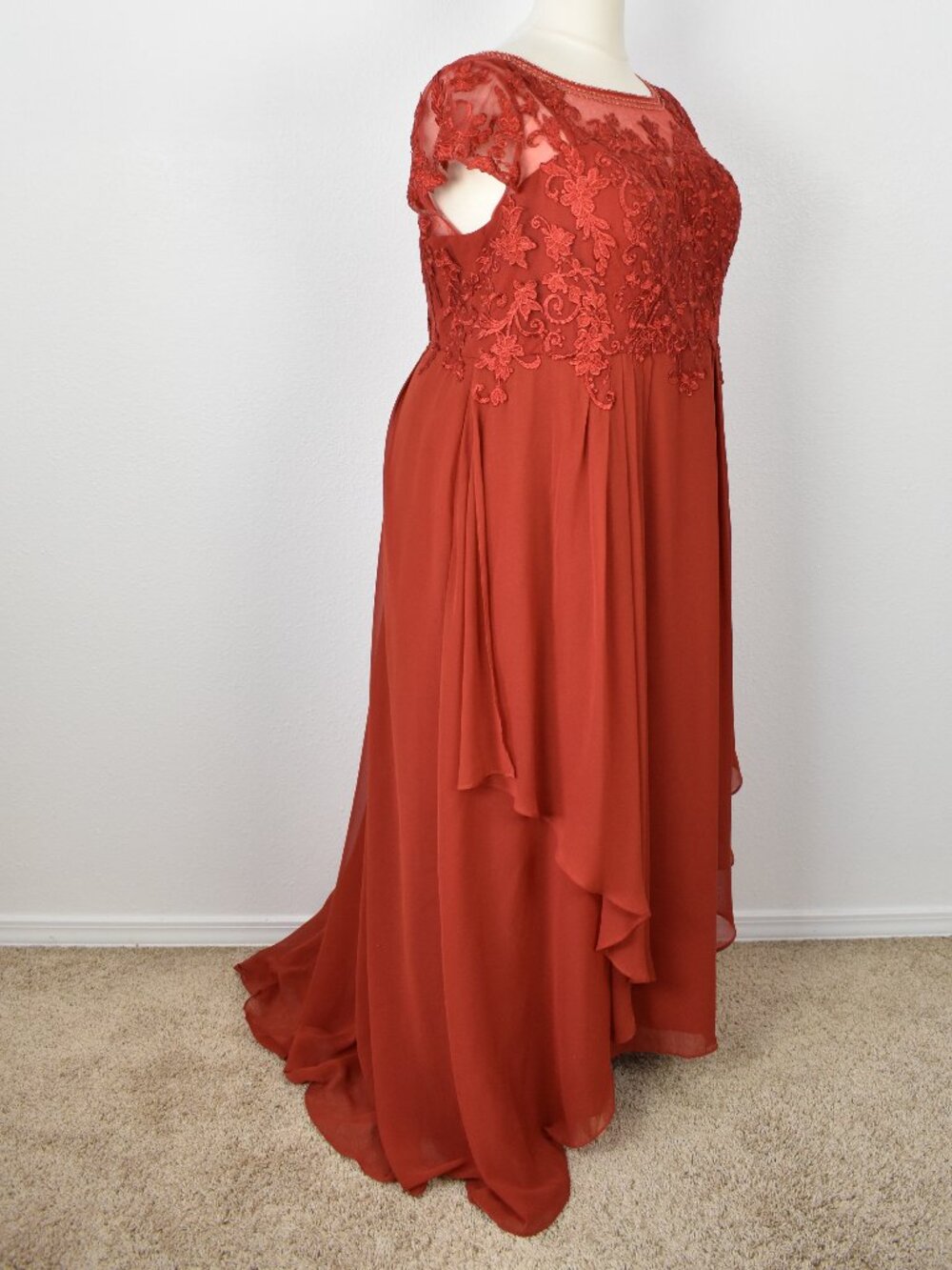 Azazie RUST Short Sleeve Lace Chiffon Dress - 22 - Picture 6 of 12
